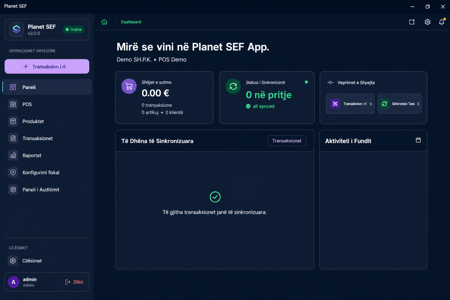 Planet SEF Windows demo dashboard.