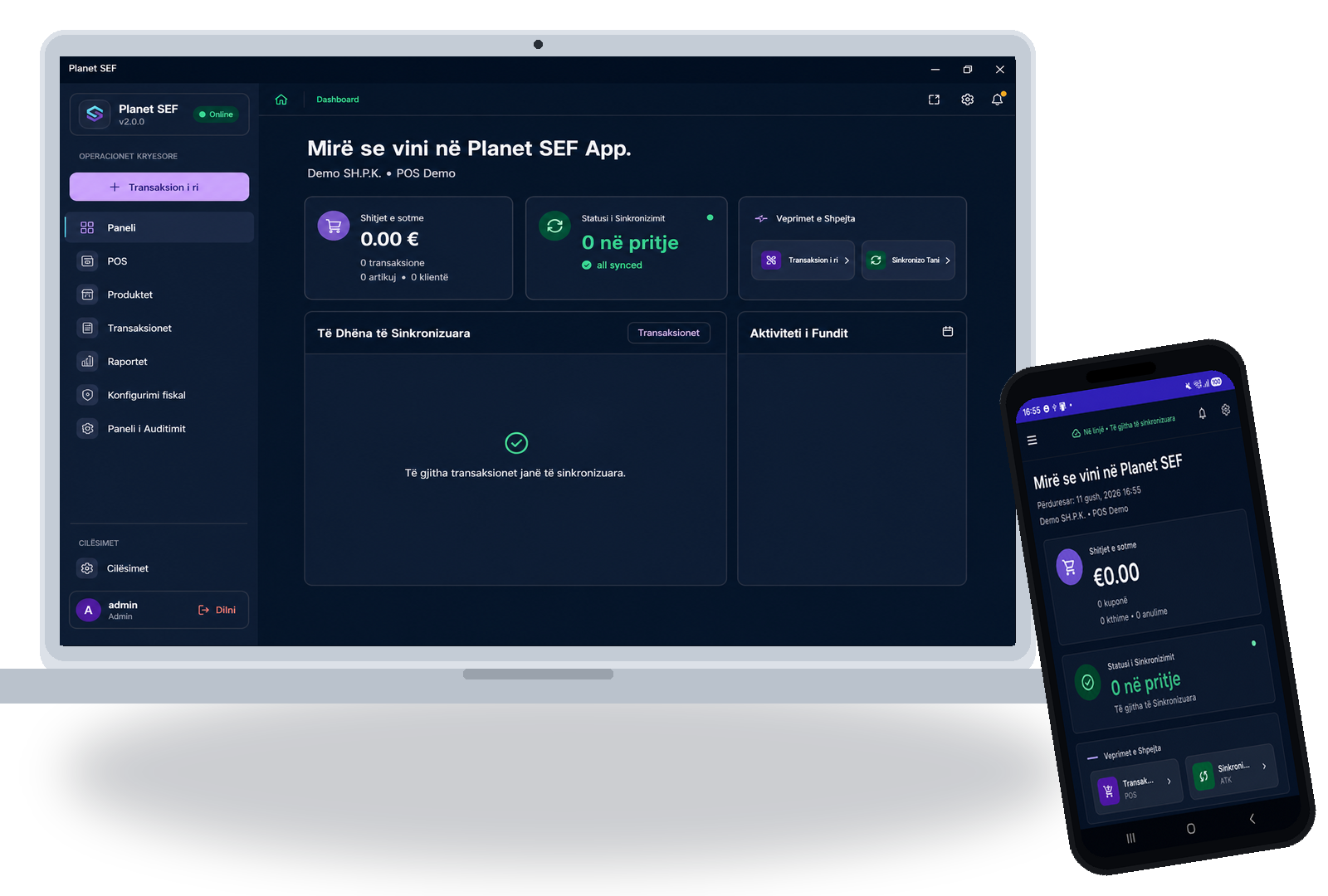 Planet SEF on laptop and phone, demo profile.